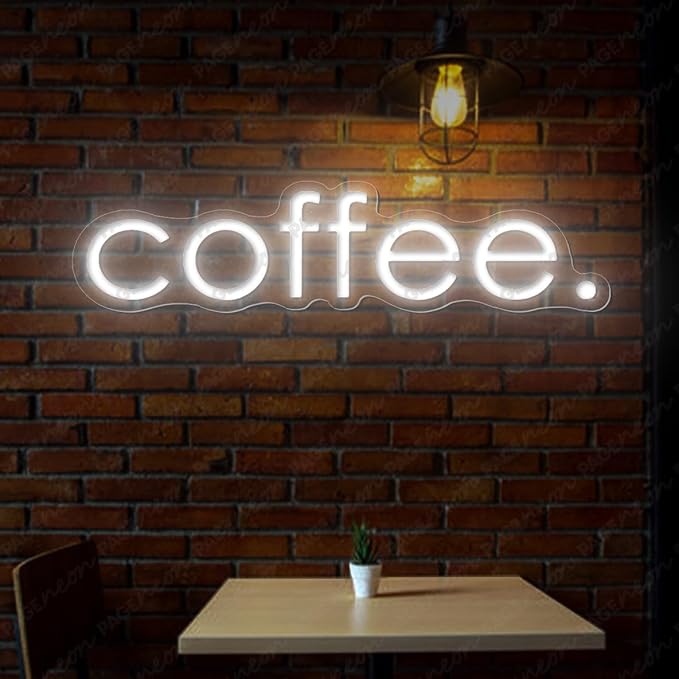 Coffee Neon Sign (32x8'', Remote and Plug included) Cafe Led Light coffee. led light coffee shop decorations wall decor (32x8" - White)