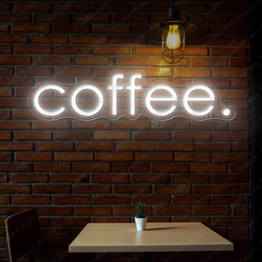 Coffee Neon Sign (40x10'', Remote and Plug included) Cafe Led Light coffee. led light coffee shop decorations wall decor (40x10" - White)