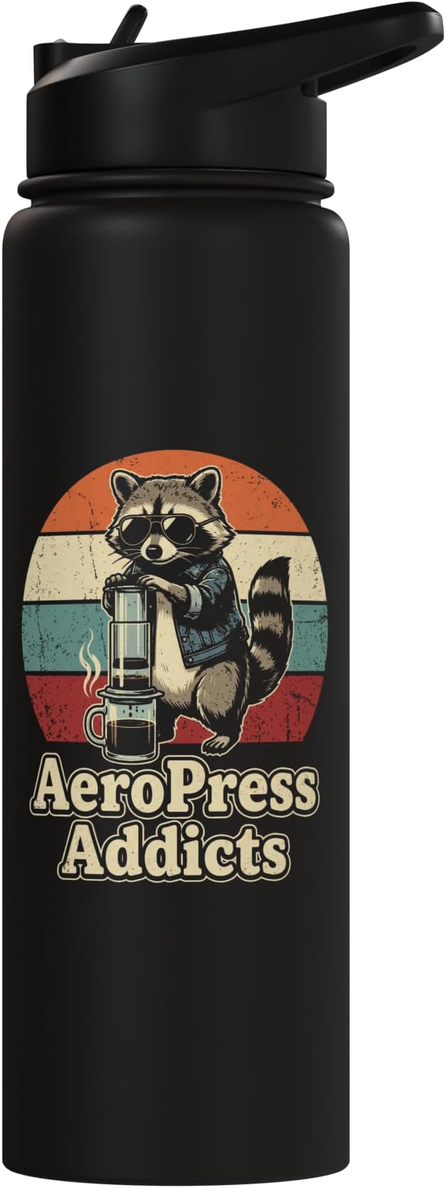 Retro Raccoon Coffee Lover Shirts AeroPress Addicts Stainless Steel Insulated Water Bottle