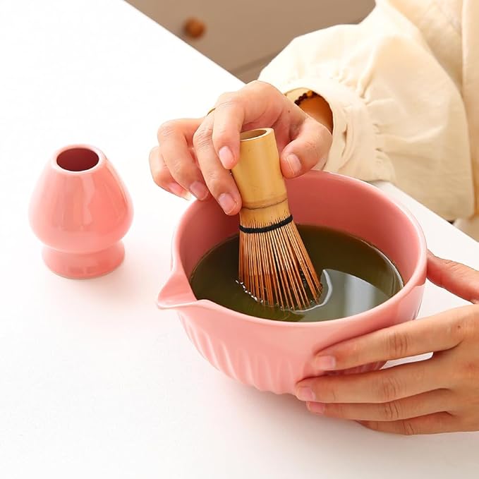 Matcha Bowl 2-Piece Traditional Ceramic Tea Bowls Matcha bowl with spout Classic Design Suitable for Daily Use & Tea Ceremony