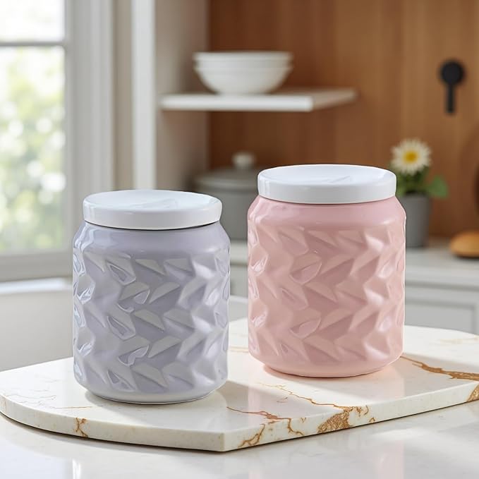 Ceramic Jar with Lid, 25.3oz Food Storage Jar with Airtight Seal Ceramic Lid for Sugar Tea Spice, Coffee Canister Sugar Container (Gray)