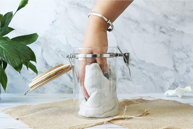Glass Storage Jar with wooden Locking Clamp, Coffee Bean & Kitchen Food Container, Glass Sourdough Starter Jar (2PACK 35 OZ)