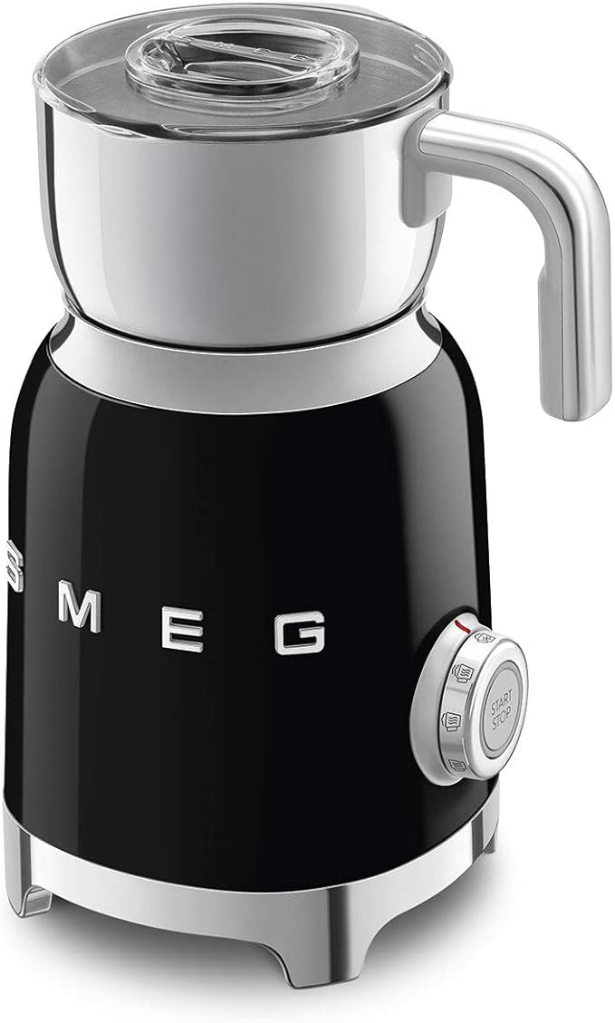 SMEG Retro 50's Style Milk Frother with 2 Disks 6 Preset Programs Hot or Cold Frothing and Induction Heating (Black)