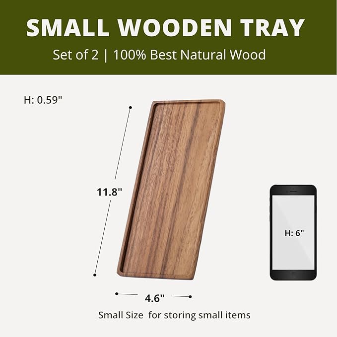 Mini Wooden Serving Platter, Small Wood Serving Tray for Tea/Coffee (Set of 2, M)