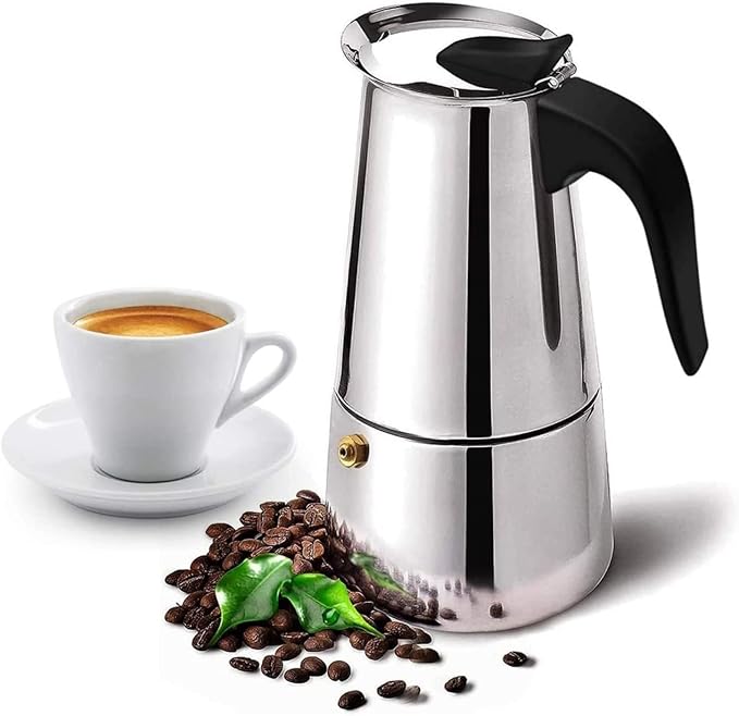 Coffee Pot, Stainless Steel Moka Pot Italian Coffee Maker 6 cup/10 OZ Stovetop Espresso Maker for Gas or Electric Ceramic Stovetop Camping Manual Cuban Coffee Percolator for Cappuccino or Latte