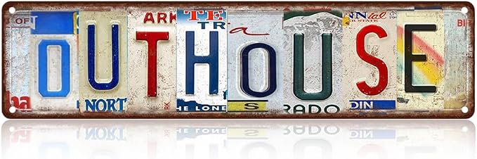 Vintage License Plate OUTHOUSE Sign – 16x4 Inch Rustic Bathroom Tin Sign, Funny Outdoor Toilet Wall Decor for Farmhouse, Cabin, RV or Outhouse Shed (Diversity-14) by SARAHEVE