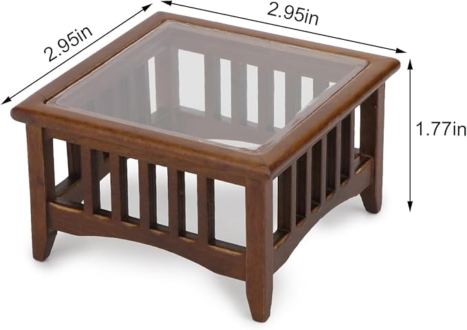 Dollhouse Coffee Table Miniature Furniture 1:12 Scale Wooden Tea Table Square Shape Side Tables Acrylic Tabletop Props Miniature End Table Living Room Pocket Desk Doll House Decoration Props (Brown)