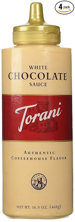 Torani White Chocolate Puremade Sauce, Kosher, Gluten Free & Non-GMO, 16.5 Ounce (Pack of 4)