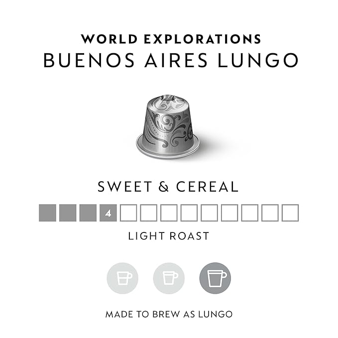 Nespresso Capsules Original Line, Buenos Aires Lungo, Light Roast Coffee, 50 Count Espresso Coffee Pods