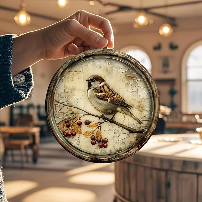 A Vintage Bird with a Cherry Round Wooden Sign, 8X8 Inches,Printed Wooden Wall Art, Suitable for Home, Kitchen, Garden, And Office Decor - The Perfect Holiday Gift. - Image 5