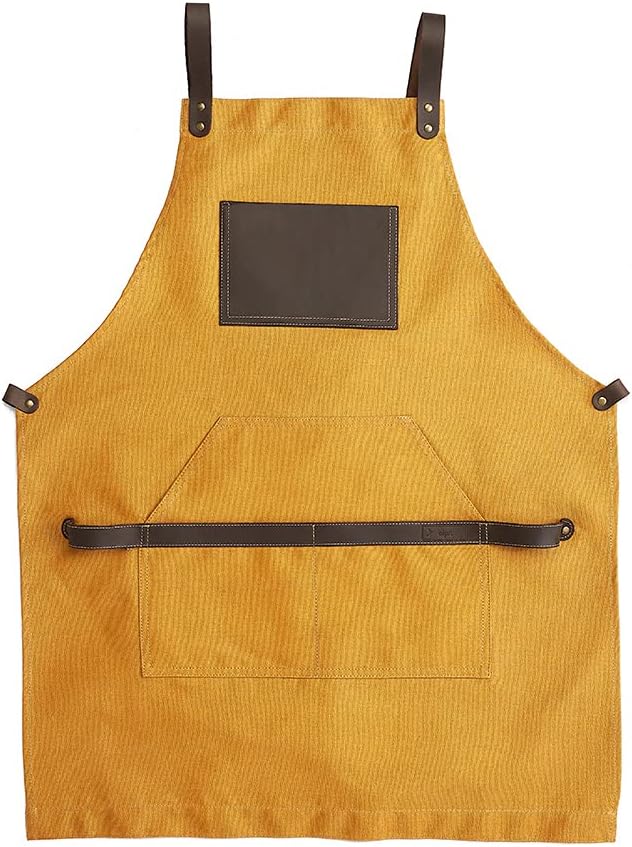 OleksynPrannyk Work Apron in Non-Waxed Canvas with Cross Straps Adjustable