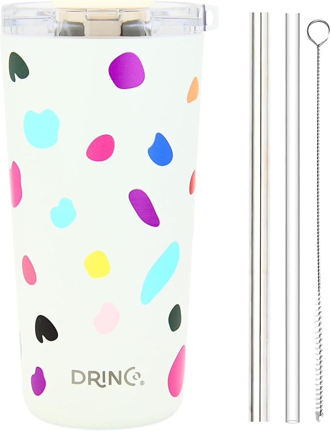 Drinco - 20 oz Stainless Steel Tumbler | Double Walled Vacuum Insulated Mug With Lid, 2 Straws, For Hot & Cold Drinks (20oz Blots)