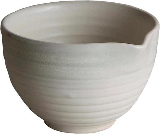 Goodies White Matcha Bowl, Handmade Ceramic, Glazed, Dishwasher Safe, Microwave Safe, Spill-Free Spout for Easy Mix and Pour, Perfect for Whisked Matcha and Tea, 10 oz