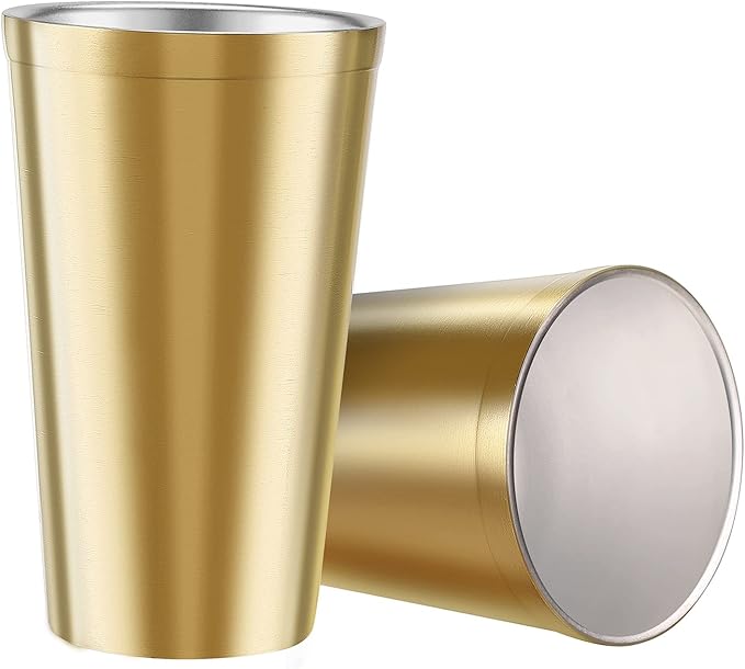 Stainless Steel Double Walled Insulated Cups(Set of 2) Stackable, Coffee Cup/Tea Cup/Chilling Beer Glasses, Great for Kids, for Travel, Outdoor,Camping&Everyday, 16oz(Gold)