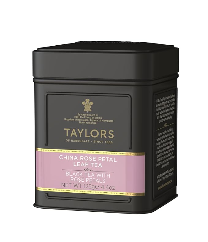 Taylors of Harrogate China Rose Petal, Black Tea, Loose Leaf, 4.41 Ounce Tin Caddy, Fragrant, Delicate, and Floral, Caffeinated, Premium Whole Leaf Tea