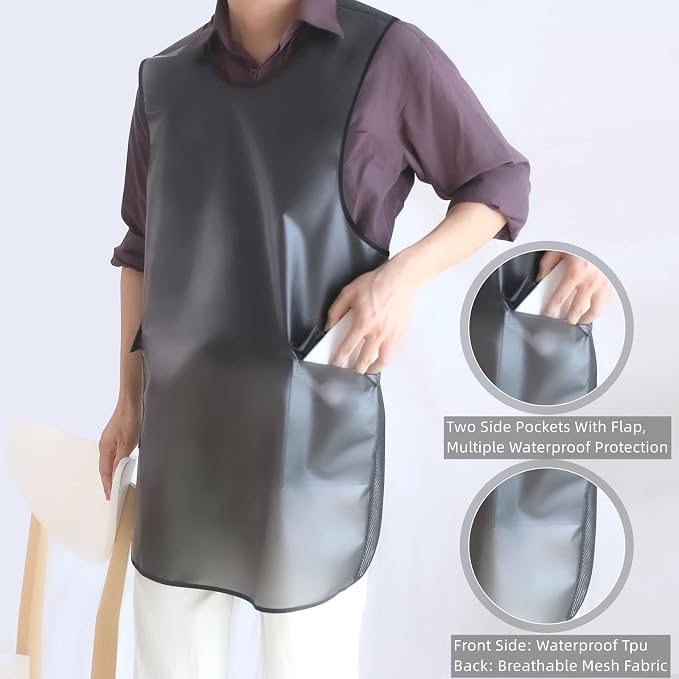 Waterproof Cross Back Apron, Shortened Design Waterproof Apron, Japanese Style Aprons with Pockets, X Cross Halter Apron, Cooking Aprons for Dishwashing, Cleaning Work with Water - Black Translucent - Image 4