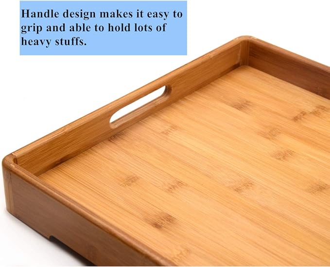 Bamber Large Bamboo Serving Tray Decorative Coffee Tea Platter 18 x 13 x 1.2 Inches