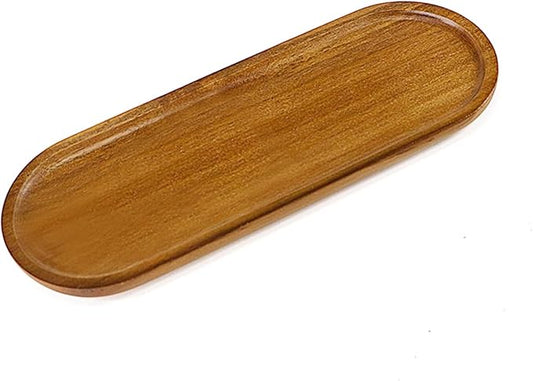 Small Wooden Oval Tray (11.3 x 4.1 inch), Mini Serving Tray for Coffee Tables, Dessert, Snack, Fruit, Acacia Wood Platter for Vegetable, Decor Restaurant