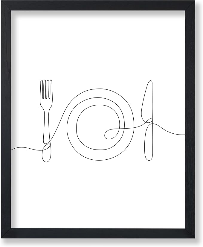 Poster Master Vintage Minimalist Poster - Retro Illustration Print - Fork, Plate, Knife, Line Drawing, Simple - 8x10 UNFRAMED Wall Art - Gift for Artist, Friend - Wall Decor for Kitchen, Restaurant