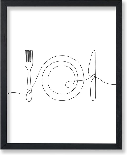 Poster Master Vintage Minimalist Poster - Retro Illustration Print - Fork, Plate, Knife, Line Drawing, Simple - Gift for Artist, Friend - Wall Decor for Kitchen, Restaurant, 24x32 Unframed Wall Art
