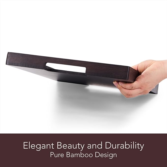 DETOR Serving Tray 17" x 13", Innovative Anti-Slip Coating, Mahogany Bamboo Finish, Solid Bamboo Board, Decorative & Ottoman Tray for Food, Drinks, and Home Décor