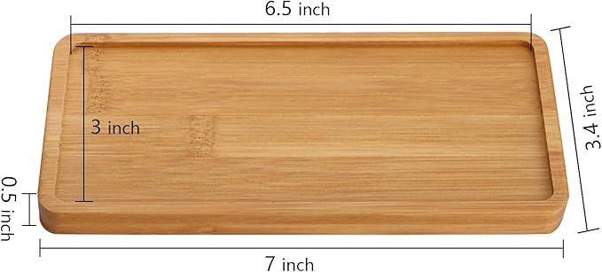 yarlung 10 Pack Small Bamboo Saucers, 7 Inch Plant Saucers Rectangular Flower Pot Drainage Trays for Succulent, Cactus, Small Indoor Plants