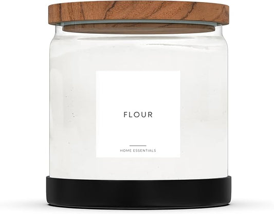 Glass Canister with Lid - Half Gallon Kitchen glass canisters with airtight lids Perfect for Pantry Storage, Flour Jar, Rice container, Cookie Jar, Coffee bean storage with 30 Labels & Non Slip Base