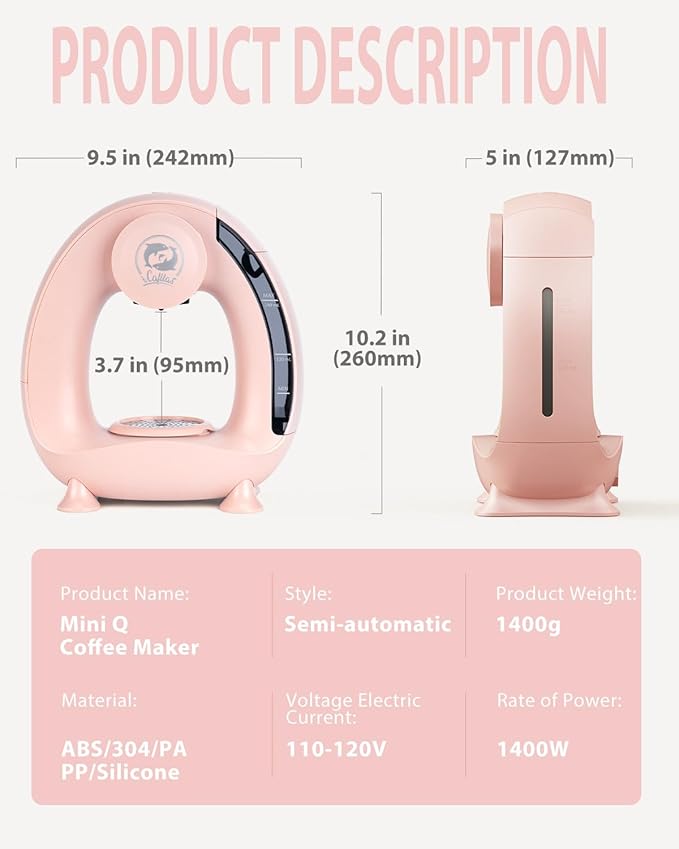 2-in-1 Coffee Maker, Fast Brew in 1.5mins, Single Serve Coffee Machine Compatible with K-Cup Pods & Ground Coffee, 1400W with 20s Preheat, Compact for Home,Small Place,Office & RV, 8oz,Pink