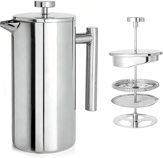 French Press Coffee Maker 12OZ : 304 Grade Stainless Steel Double Walled Insulated Coffee Press with Filter - Heat Resistant Coffee Maker Brewwing tea for Kitchen Travel Office Outdoor Camping