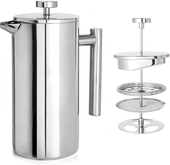 French Press Coffee Maker 34OZ : 304 Grade Stainless Steel Double Walled Insulated Coffee Press with Filter - Heat Resistant Large Coffee Maker Brewwing tea for Kitchen Travel Outdoor Camping