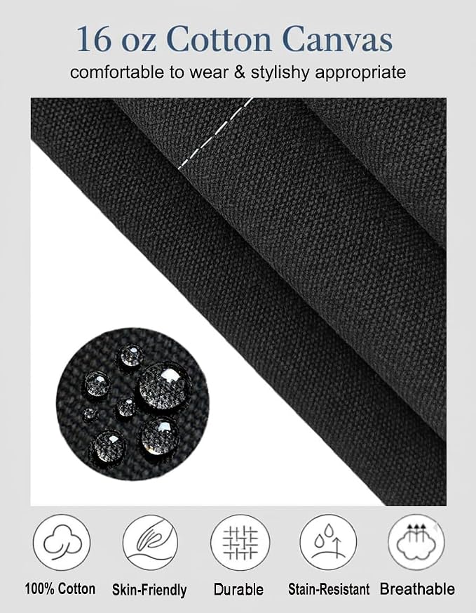 Aprons for Men Women with 3 Pockets, 16oz Cotton Canvas Chef Apron | Crossback Heavy Duty Kitchen Apron for Cooking, Durable Work Apron for Grilling, Baking, Hairstylist, Bartender, Barista, Art - Image 2