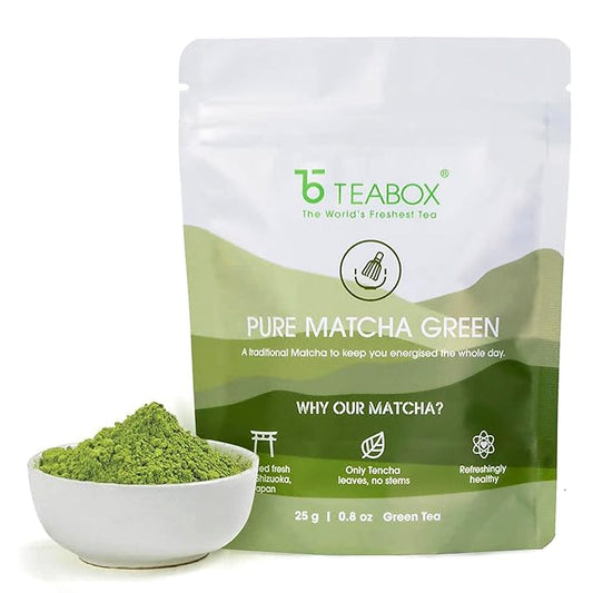 Teabox Matcha Green Tea Powder | 100% Pure & Fresh Authentic Premium Grade Matcha From The wengest Tencha Leaves | Sourced From Shizuoka, Japan | 25 Grams