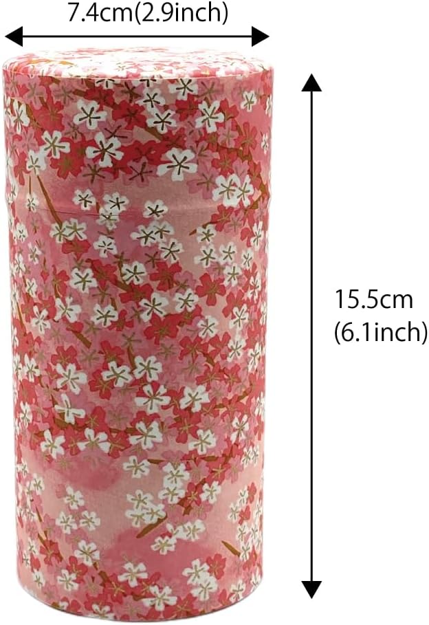 Japanese Tea Canister Tin Sakura cherry blossoms/Double Lid/Japanese YUZEN Washi Paper Pasted /200g Tea Capacity/Loose Leaf Tea Storage/Storage Container with Lid
