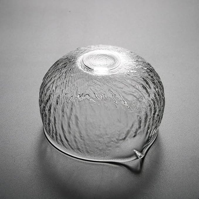 Handmade Japanese Style Matcha Green Tea Ceremony Bowl, Textured Glass, 13.5 oz, With Pouring Spout (Glass)