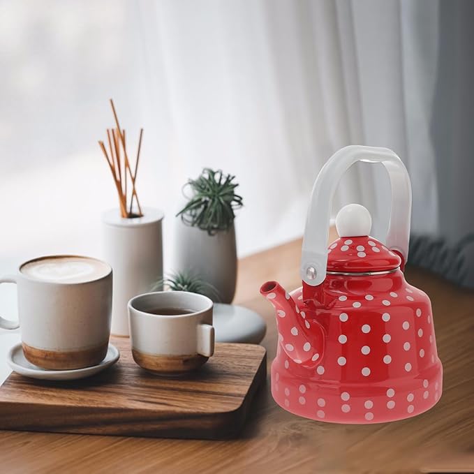 Cabilock Enamel Tea Kettle - Stovetop Teapot with Handle, 1.1 Quart Fast Heating Hot Water Pot for Gas, Induction, Electric, Farmhouse Kitchen Decoration (No Whistling)