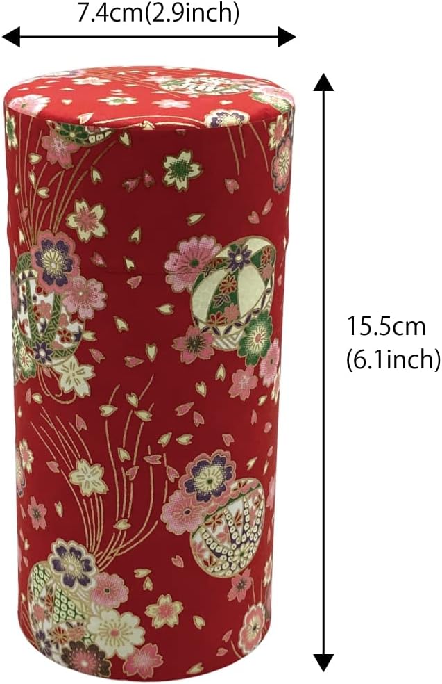 Japanese Tea Canister Tin Japanese Ball and Cherry Blossoms/Double Lid/Japanese YUZEN Washi Paper Pasted /200g Tea Capacity/Loose Leaf Tea Storage/Storage Container with Lid