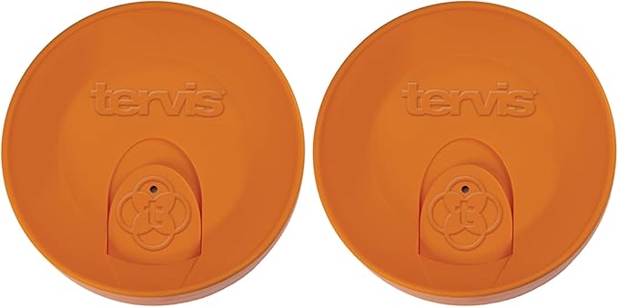 Tervis Travel Lid Made in USA Double Walled Insulated Tumbler Travel Cup Keeps Drinks Cold & Hot, Fits 24oz Tumblers & 16oz Mugs, Orange (Pack of 2)