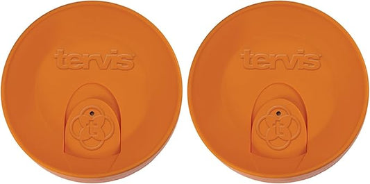 Tervis Travel Lid Made in USA Double Walled Insulated Tumbler Travel Cup Keeps Drinks Cold & Hot, Fits 24oz Tumblers & 16oz Mugs, Orange (Pack of 2)