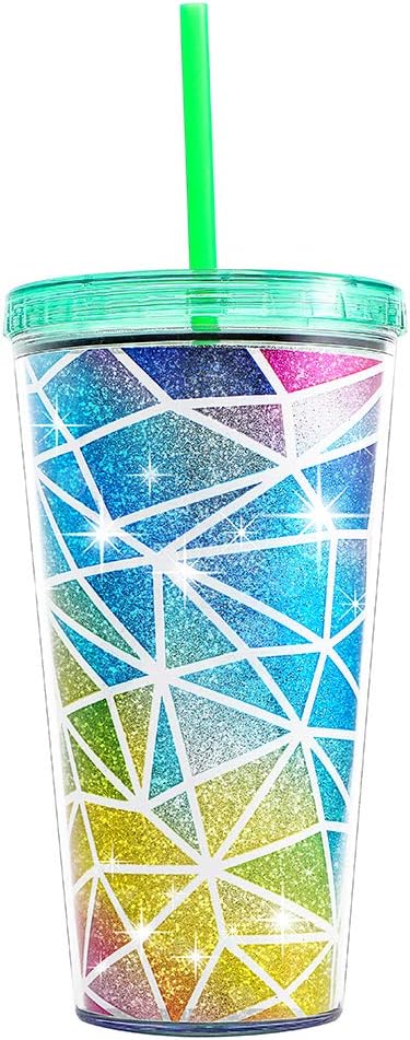 Home Tune Cute Glitter Tumbler Cups with Lid and Straw, Double Wall Insulated Acrylic Cup, 22 oz / 650ml (Colorful)
