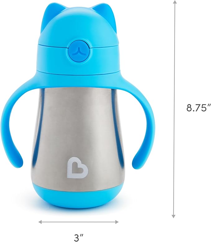 Munchkin Cool Cat Sippy Cup with Straw for Toddlers, Stainless Steel Straw Cup, 8 Ounce, Blue