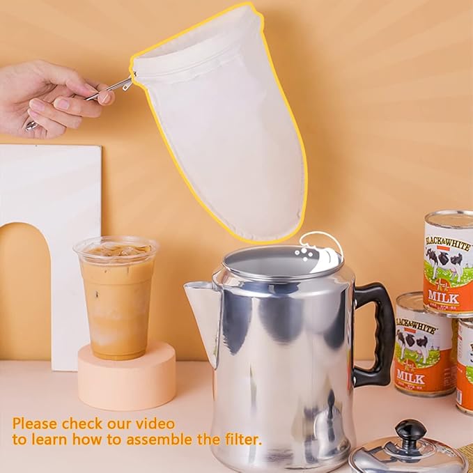 4 PCS Extra Fine Mesh Strainer Bags with Handle, Reusable Thai Tea Strainer, Cheesecloth for Straining NutMilk Coffee Milk Juices Honey Wine Oil Yogurt (2 Medium & 2 Small)