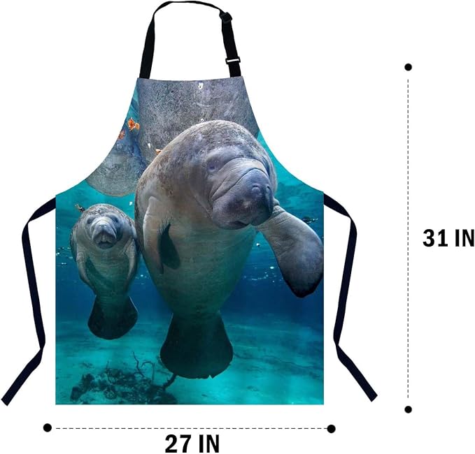 Florida Manatee Mother and Baby Apron for Women Men, Adjustable Apron Cooking Kitchen Chef Apron for Home Kitchen, Baking Gardening BBQ, Coffee House, Restaurant - Image 2