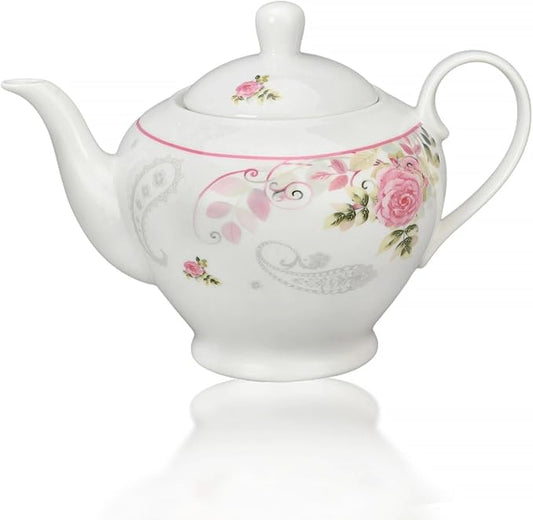 Porcelain Teapot 40 oz. Microwave & Dishwasher Safe Tea Pots for Tea, Pots for Women Gift (English Rose)
