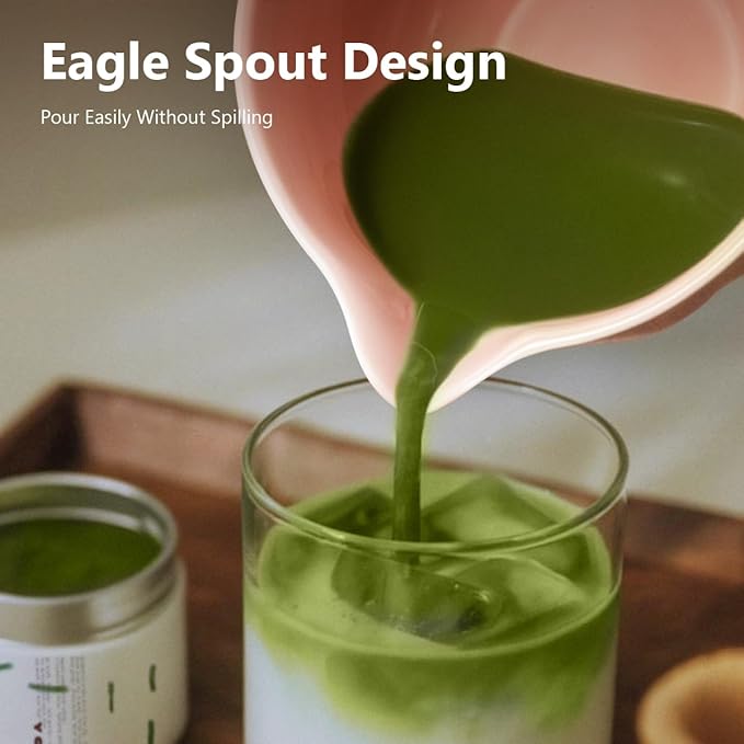 Pink Matcha Whisk Set, 7 Pcs Matcha Kit Includes Matcha Bowl with Spout, Bamboo Whisk, Chasen Holder, Sifter, Scoop and Rest, Tea Towel, Matcha Making Kit Tools for Family/Friend
