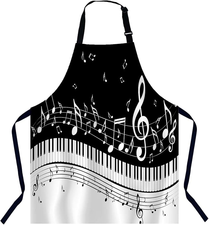 Music Note Apron Adjustable Neck Bib Apron for Men Women,Suitable for Kitchen Cooking Waitress Chef Apron by Unknown