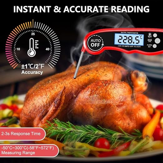 Meat Thermometer Digital, Instant Read Food Thermometer with Dual Probe, Backlight LCD Display, Calibration Function, Kitchen Accessories for BBQ Grill, Gift for Men Birthday, Dad & Mom