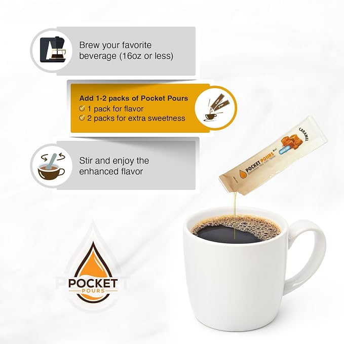 Pocket Pours Coffee Syrup Variety Pack (Vanilla, Caramel, Brown Sugar Cinnamon) - 30 Single-Serve Packets, Dairy-Free, Made in USA - Image 4