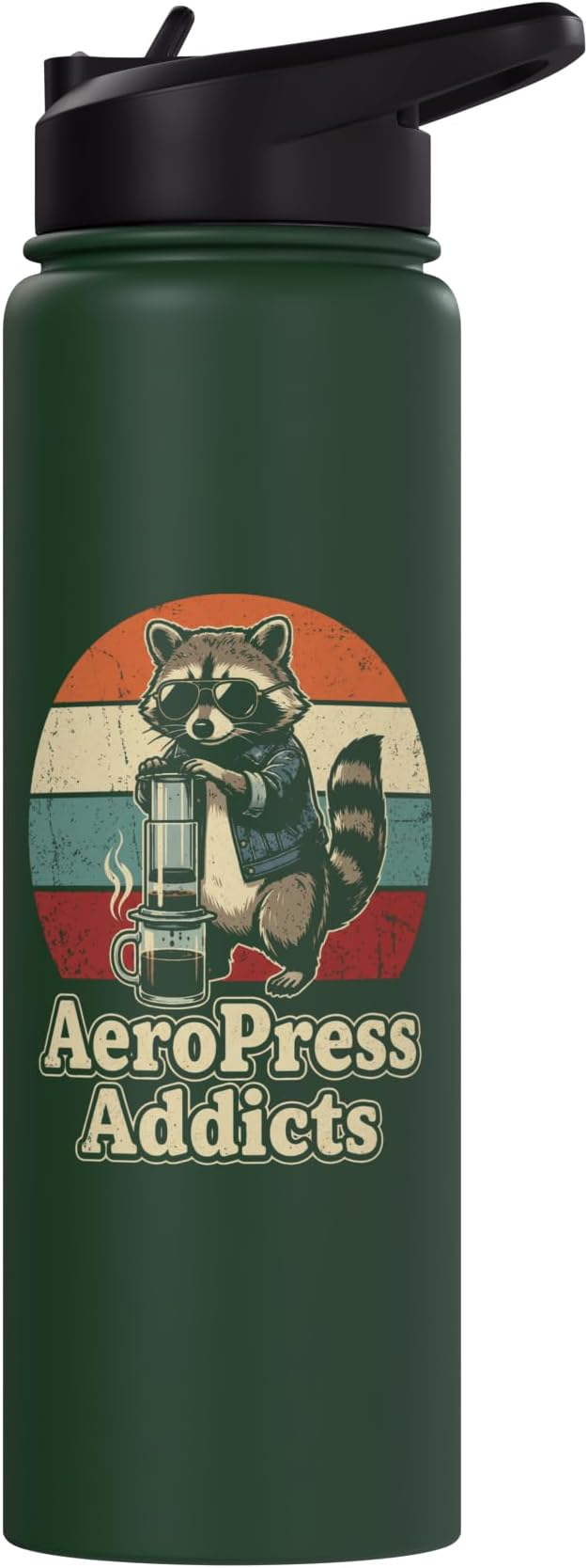 Retro Raccoon Coffee Lover Shirts AeroPress Addicts Stainless Steel Insulated Water Bottle