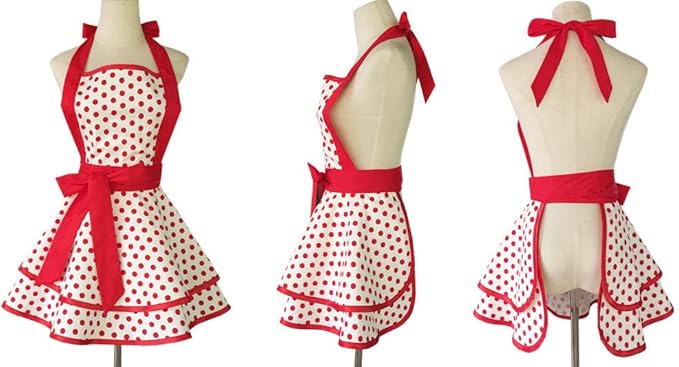 Hyzrz Lovely Handmade Cotton Retro Aprons for Women Girls Cake Kitchen Cook Apron for Mother's Gift (Red Dot) - Image 4
