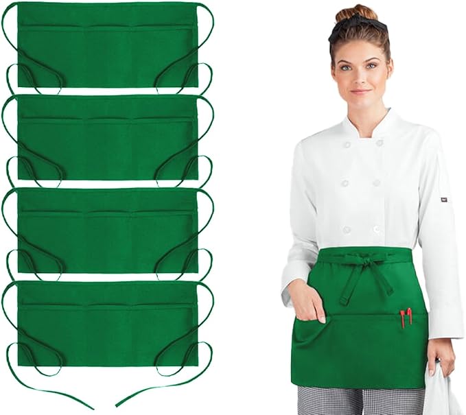 Avalon Kitchen Server Aprons with 3 Pockets – 100% Polyester Waist Apron, 24x12 Inch Half Apron, Waitress Apron for Servers by Avalon+Kitchen